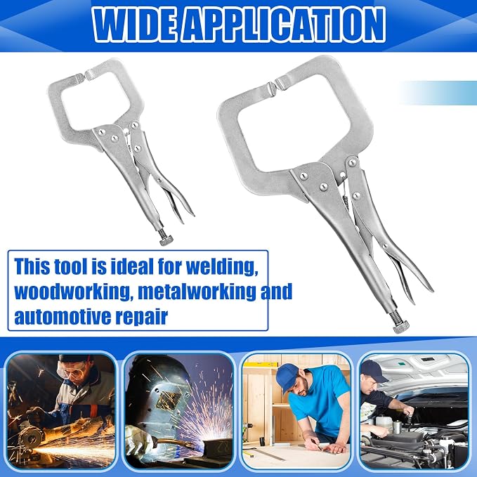 Yexiya 8 Pack 11 Inch 6 Inch Locking C Clamp Locking Pliers Adjustable Welding Clamp Heavy Duty Alloy Steel with Regular Tip for Woodworking Shop Home Farm