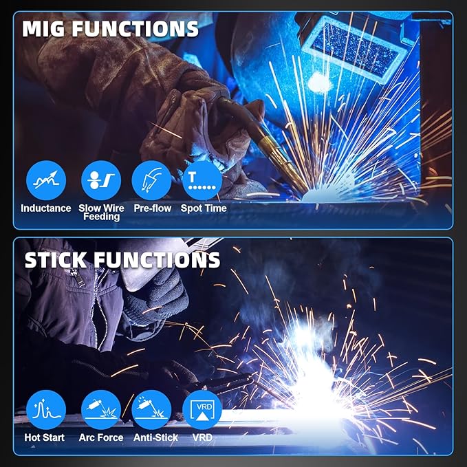 AZZUNO Aluminum MIG Welder 200A 110V/220V, 8 in 1 Multi-process Welder Machine Aluminum MIG/Gas MAG/Gasless Flux Core MIG/Gas MIG/Spot MIG/Spool Gun Compatible/Lift TIG/Stick Welding