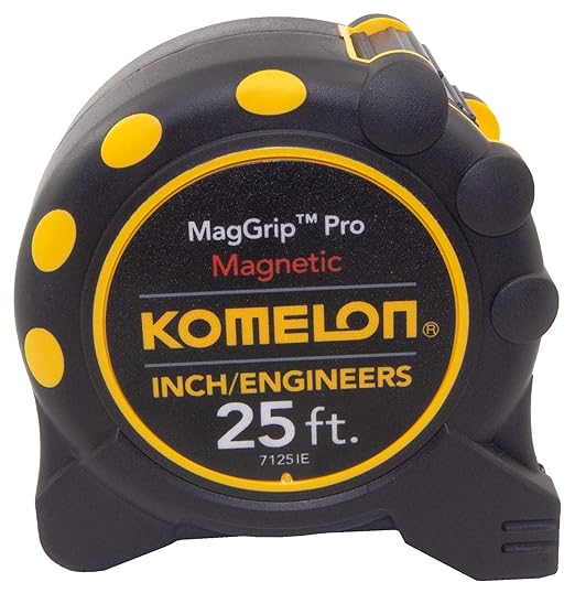 Komelon 7125IE; 25' x 1" Magnetic MagGrip Pro Tape Measure with Inch/Engineer Scale, Yellow/Black