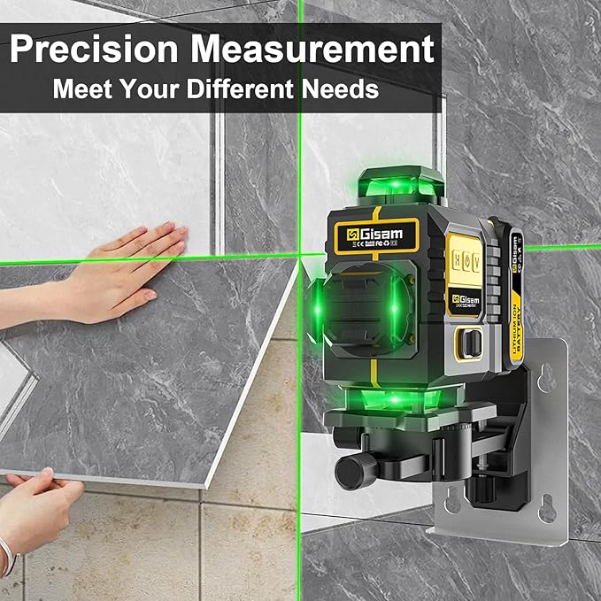 Gisam Laser Level with Tripod- 360° Rotating Window, Lazer Leveler Tool with Pulse Mode, 4D 16-Line Self Leveling Green Lazer Level with 2 * 4800mAh Batteries for Construction Tiling Home Renovation