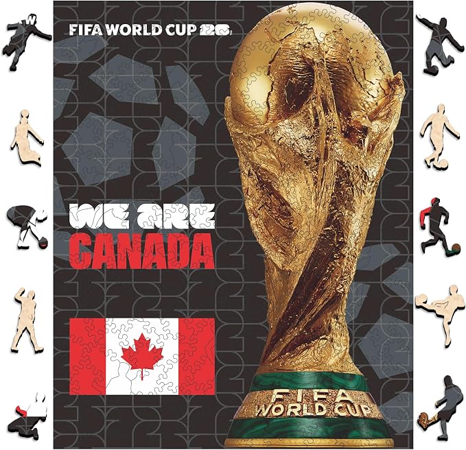FIFA Canada Poster-2 Wooden Puzzle for Adult, 200 Pieces Irregular Shape Puzzle, 5MM Thick, Creative Collectible Gift for Fans, Officially Licensed Product, 9.3 x 12