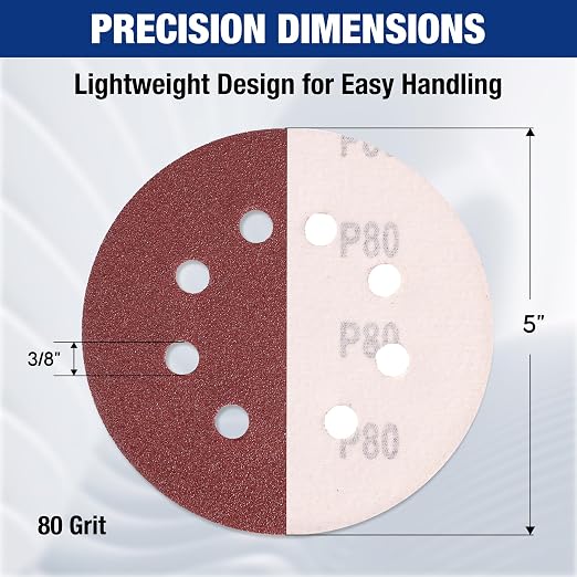 WORKPRO 100-Piece 80 Grit Sanding Discs - 5-Inch 8-Hole Hook and Loop Sandpaper for Random Orbital Sander (Not for Oscillating Tools or Mouse Sander)