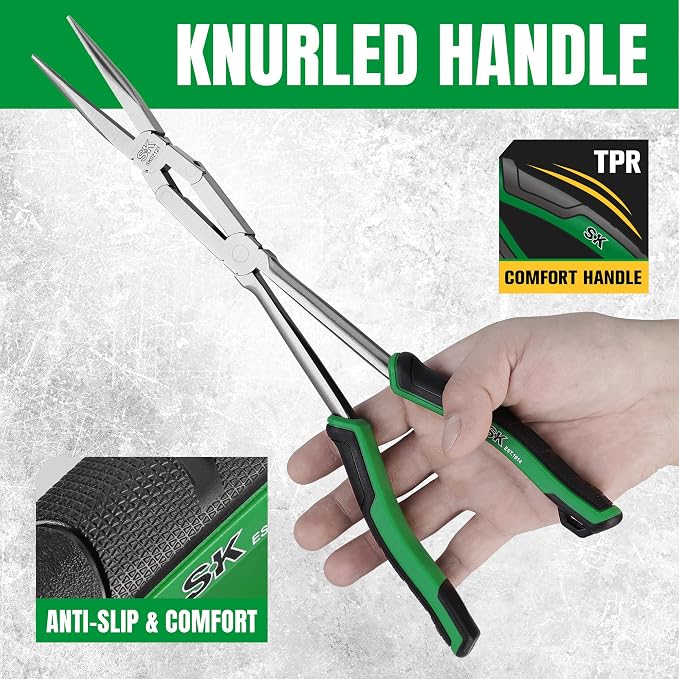 SK 13'' Long Needle Nose Pliers, Double Compound Straight Long Nose Pliers