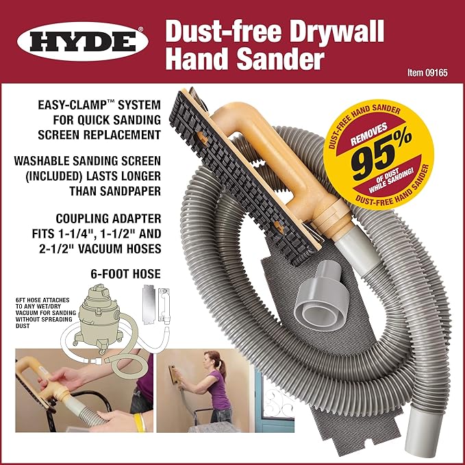 Hyde Tools 09165 Dust-Free Drywall Vacuum Hand Sander with 6-Foot Hose,(Pack of 4)