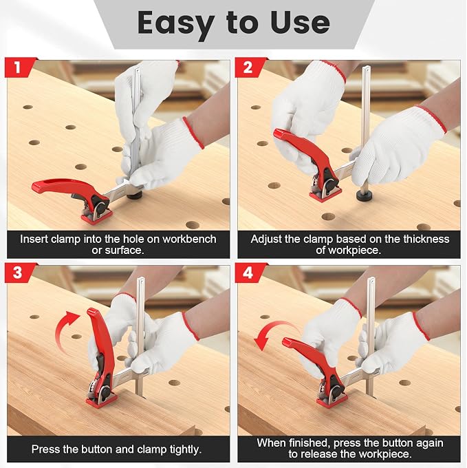 Housolution Bench Dog Clamp, 3/4 inch Dog Holes Workbench Clamp | Adjustable MFT Table Hold Down Quick Fixed Clip, Workbench Accessories for Wood Carving Routing Sanding, 2 Pack