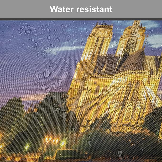 Lunarable Paris Chair Cushion Pads Set of 4, Notre Dame at Dusk Paris France Riverside Scenery Water Reflection, Anti-Slip Seat Padding for Kitchen & Patio, 16"x16", Yellow Brown Blue