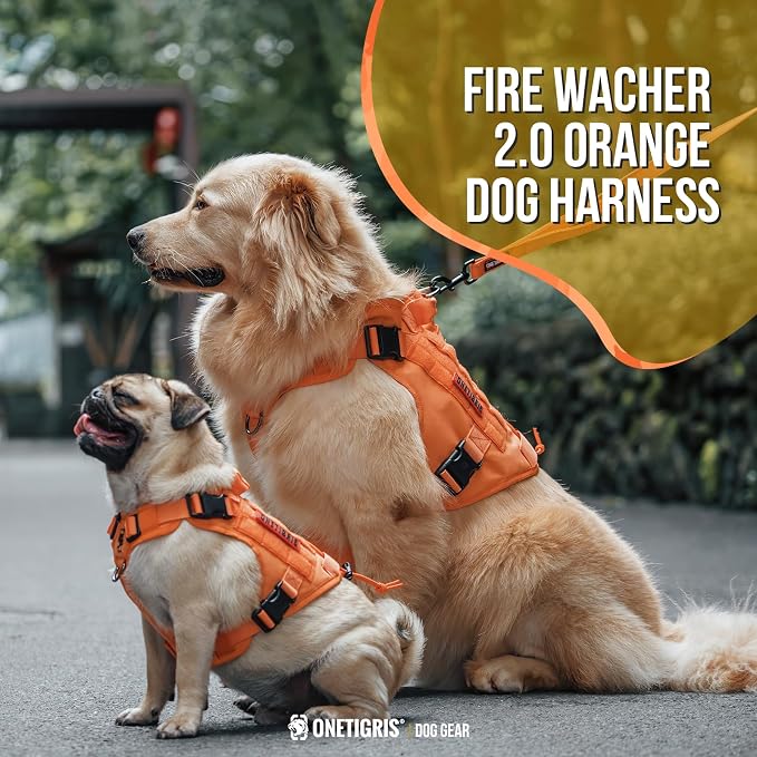 OneTigris Tactical Dog Harness No-Pull Service Vest for Small Medium Dogs | 1000D Pullable Nylon, with Control Handle and Hook & Loop Panels, Easy On & Off, Adjustable for Walking Training Orange M