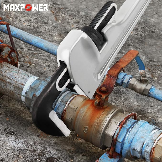 MAXPOWER 48-inch Pipe Wrench, 6.1" Jaw Opening, Large Plumbing Wrench | Aluminum Straight Heavy Duty Pipe Wrench