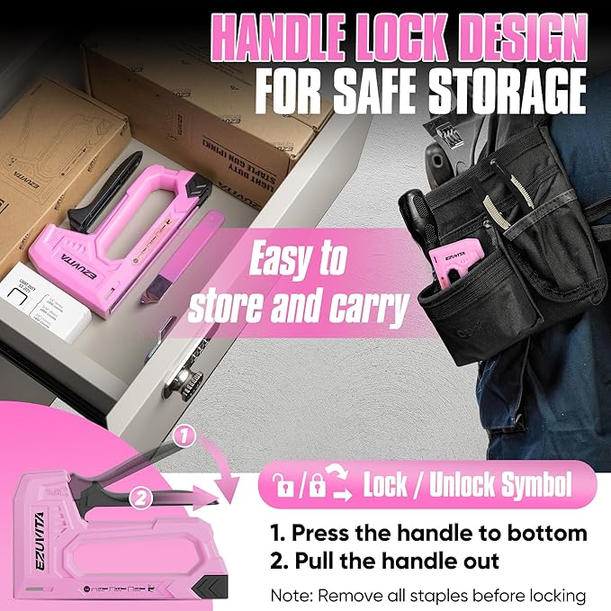 Light Duty Staple Gun for Wood, Pink Upholstery Staple Gun Kit with 2000pcs JT21 Staples 1/4, 5/16, 3/8 inch and Staple Remover, Stapler Gun for Crafts, DIY, Classroom, Mothers Day Gift