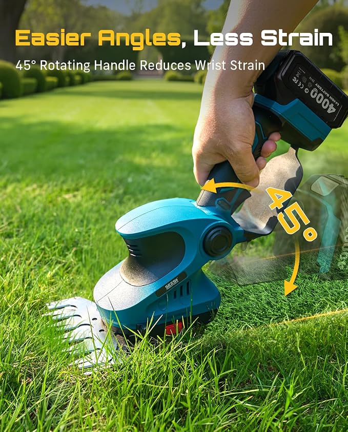 SEESII 4-in-1 Cordless Pole Hedge Trimmer: 20V 9-Ft Telescoping Shrub Trimmer & Grass Shear, 12" & 6'' Dual-Action SK5 Blades, 2 x 4.0Ah Batteries, Shoulder Strap for Tall Hedges & Lawn Edging
