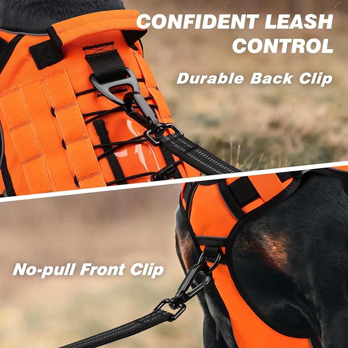 Orange Tactical Dog Harness for Extra Large Dogs,No Pull Dog Harness | Heavy Duty with Handle,Adjustable Reflective,Military K9 Style,Big Size Dog Vest,for Great Danen,for Walking Running Hunting