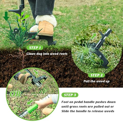 4-Claw Weed Puller Tool Stand Up Heavy Duty, 39'' Long Weeding Tool with Long Handle Stainless Steel Claws Gardening Weed Pulling Tool for Lawn and Garden
