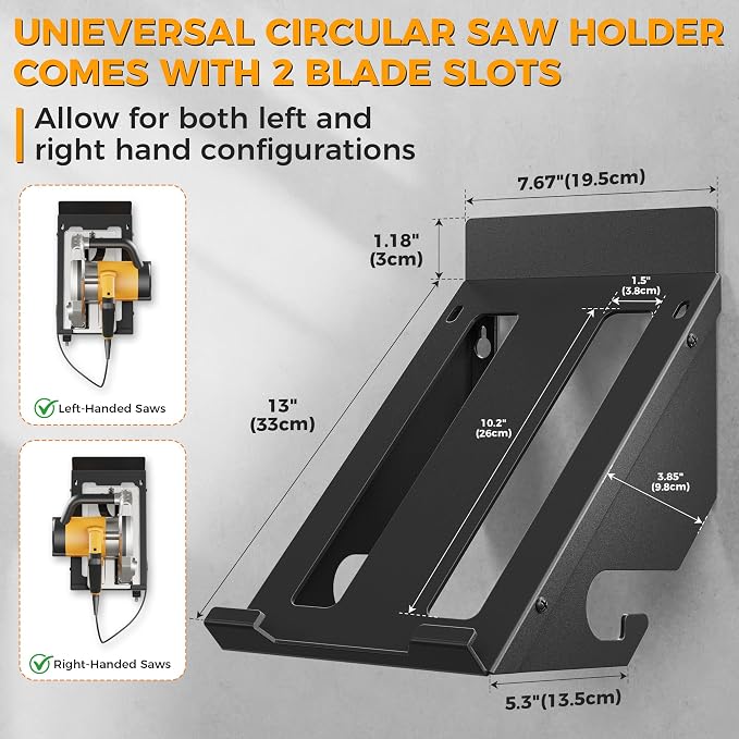 2 PACK Circular Saw Holder, Wall Mount Circular Saws Storage Rack,Heavy-duty Saw Wall Hanger for Garages, Workshops, Job sites,Home，Circular Saws Organizer Fit Most Brands Like Dewalt& Milwaukee