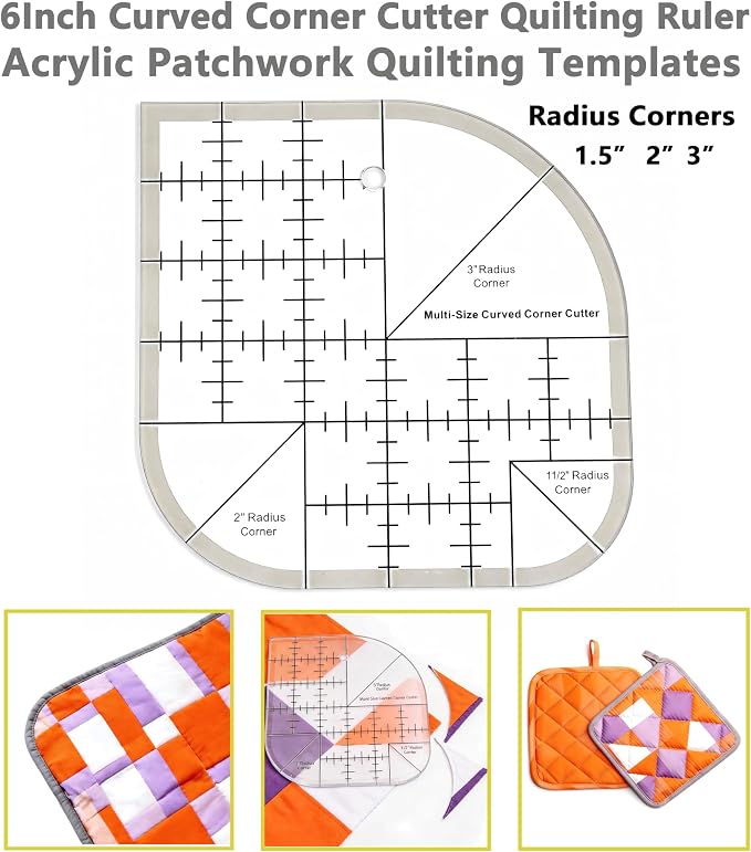 Quilting KIT with Quilting Ruler Holder, Rotary Cutter, Curved Corner Cutter Quilting Ruler, Slotted Quilting Ruler, Arcs & Fans Quilt Circle Cutter Ruler,Non Slip Ruler Grip Rings, Heat Erasable Pens