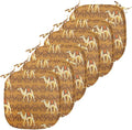 Lunarable Camel Chair Seating Cushion Set of 6, Traditional Pattern with Strokes Desert Animal Repetition in Folk Accessories, Anti-Slip Seat Padding for Kitchen & Patio, 16"x16", Apricot and Cream