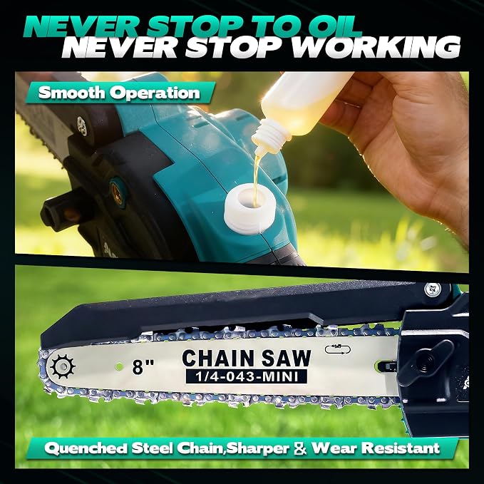 2-in-1 Electric Pole Saw for Tree Trimming,1200W Brushless Cordless Pole Saw&8 Inch Mini Chainsaw with 2 x 4.0Ah 21V Batteries,16 FT Max Reach, Tree Trimmer for Branch Cutting.