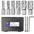 Pro Edge 6pcs Annular Cutter Set, 1" Cutting Depth, 1/2" to 1-1/16" Cutting Diameter, M2 Mag Drill Bits for Magnetic Drill Press with 2 Pilot Pin & 1 Hex Wrench, for Steel, Aluminum, Copper