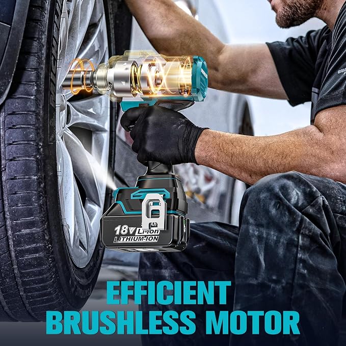 DIYtoolifz Cordless Impact Wrench 1/2" Compatible with Makita 18V Battery, 1000Ft-lbs (1360N.m) Brushless High Torque Impact Gun, Impact Driver for Car Truck Mower, with 2x5.0AH Battery & 6 Sockets