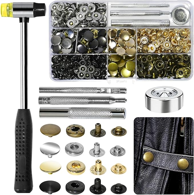 120 Sets Metal Snap Buttons with Hammer, NXTOV 12.5mm Leather Snap Fasteners Kit, 4 Colors Craft Snaps for Clothes, Windbreaker, Shirts, Jacket, Backpacks, Wallet,Bags