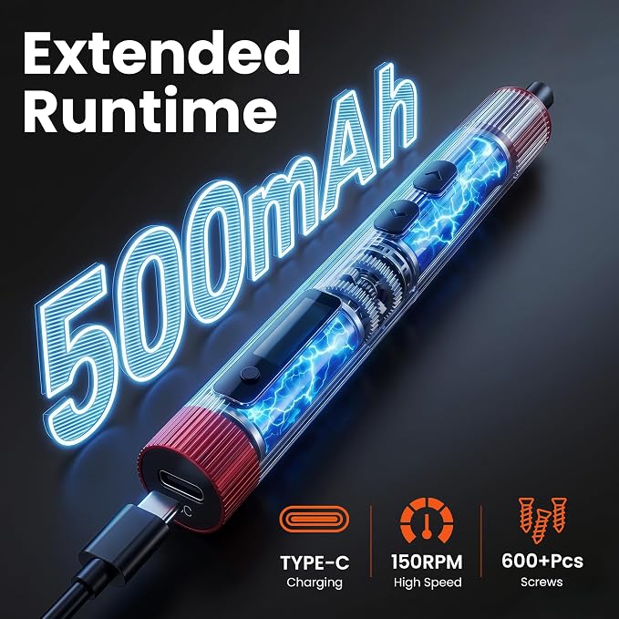 Mini Electric Screwdriver Kit, Electric Screwdriver Cordless, 48 Magnetic Bits, 3 Torque Settings, 52 in 1 Electric Screwdriver Set for Electronics, Camera, rc Cars Repair (Red)