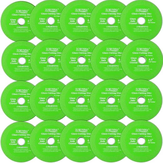 ZORUNNA Glass Cutting Disc for 4-1/2" Angle Grinder, 20 Pack Glass Ceramic Diamond Cutting Blade Disc 7/8" for Grinding Jade, Crystal, Wine Bottles, Tile.