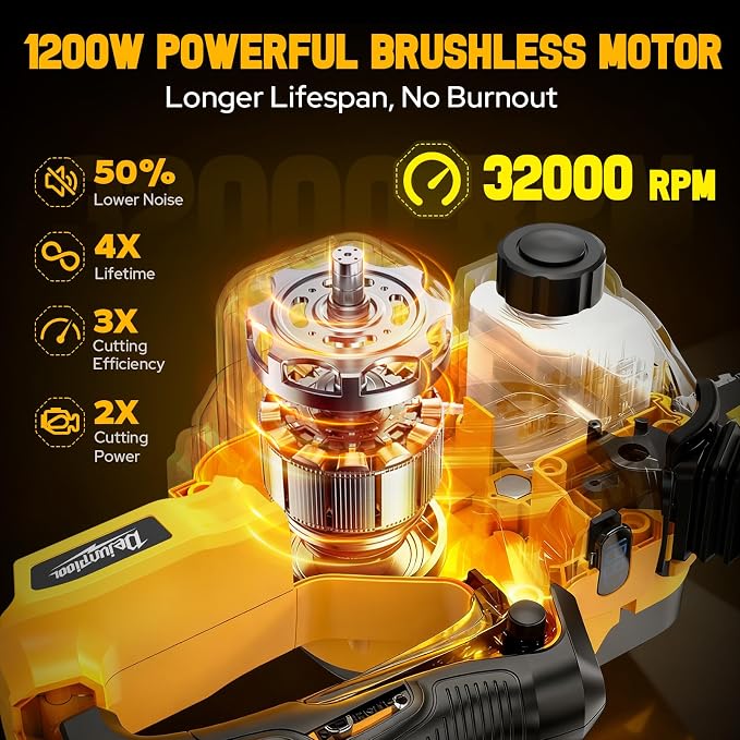 16 Inch Electric Chainsaw Compatible with Dewalt 20V/60V MAX Battery (Tool Only), Brushless Cordless Chainsaw with Auto Oiler, Battery Level Screen, 3 Chains, Handheld Pruning Saw for Tree Branch
