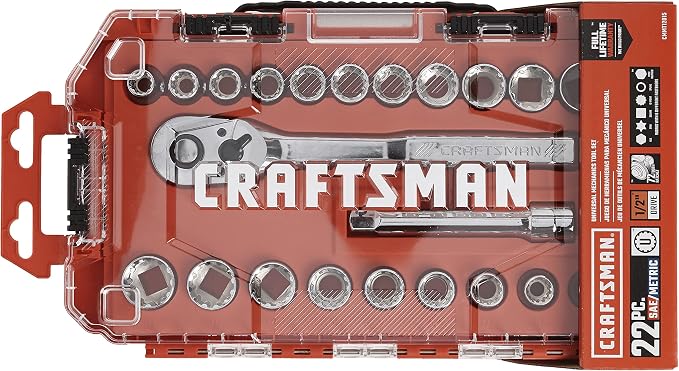 CRAFTSMAN Socket Set, Universal, 1/2 inch Drive, 19 Piece, Includes 72 Tooth Ratchet (CMMT12015)