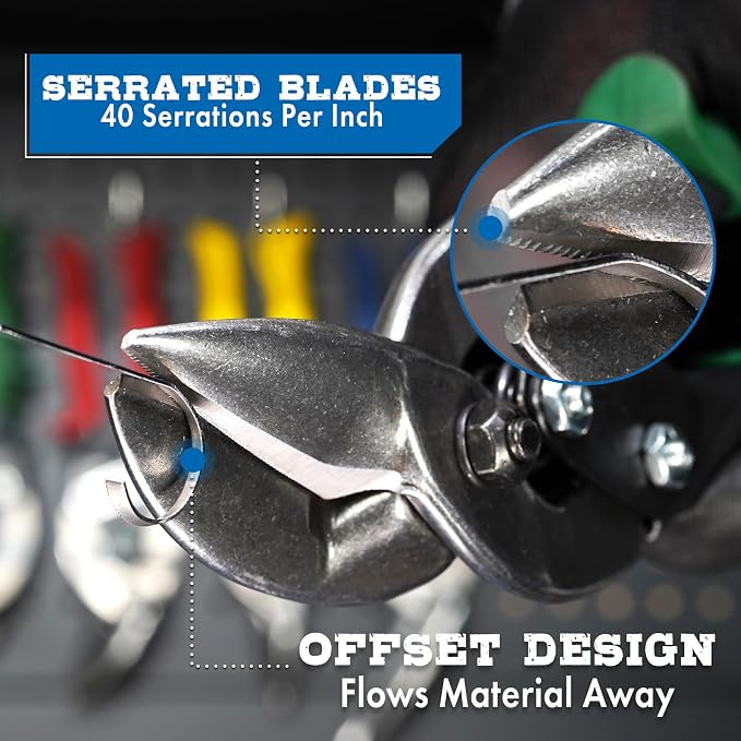 MIDWEST Special Hardness Aviation Snip - Left and Right Cut Offset Stainless Steel Cutting Shears with Forged Blade & KUSH'N-POWER Comfort Grips - MWT-SS6510C