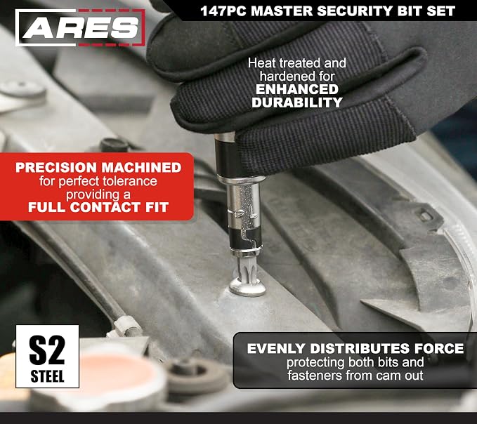 ARES 31018-147-Piece Master Security Bit Set – Phillips, Robertson, Tamper Hex and Torx Bits, Specialty Bits, and More – Bit Set Includes Bit Holder and Coupler for Maximum Versatility