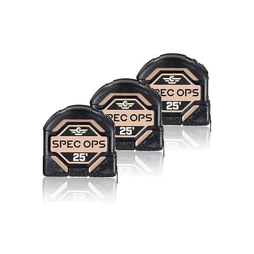 Spec Ops Tools Tape Measure for Framing & Construction, 1 1/8" Double-Sided Blade, Retractable, Military-Grade Composite Case, 25 Foot (3)