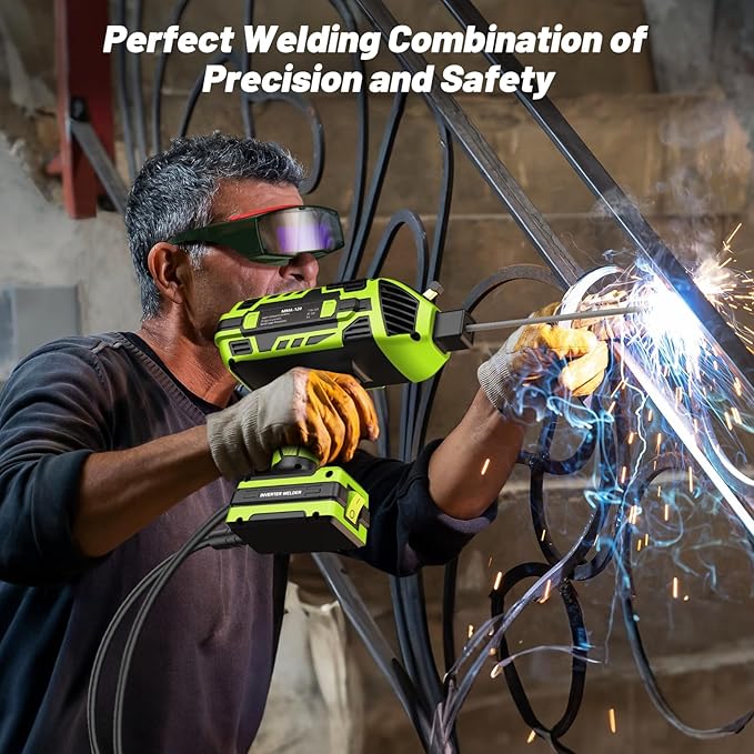 Portable Welding Machine 110V with Auto Darkening Goggles: Handheld IGBT Inverter ARC Welder Gun Stick Welder - 5 Variable Current Adjustment for 3/32"-1/8" Rods and DIY,Professional Use,Repair(Green)
