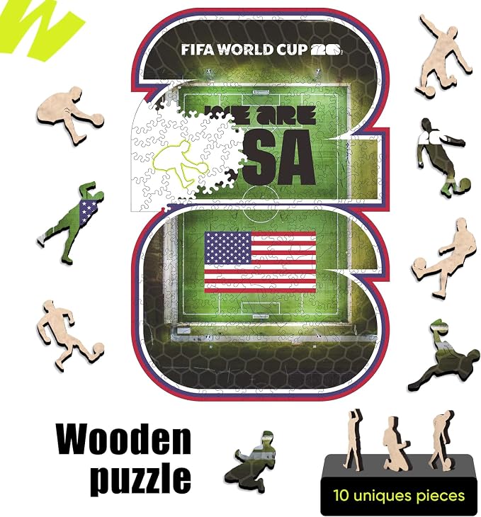 FIFA USA 26 Wooden Puzzle for Adult, 200 Pieces Irregular Shape Puzzle, 5MM Thick, Creative Collectible Gift for Fans, Officially Licensed Product, 9.3 x 12