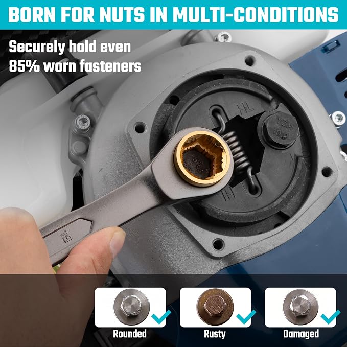 DURATECH Anti-slip 4-in-1 Reversible Ratcheting Box Wrench Set | Double Box End, Metric, 2-Piece, 8, 10, 12, 13 & 14, 15, 17, 19 mm, CR-V Steel, Nickel Plated, with Rolling Pouch
