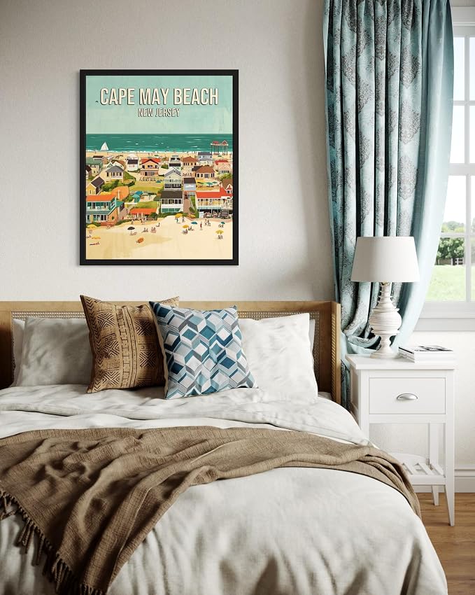 Cape May Beach New Jersey Unframed Wall Art Print Poster, US Vintage Retro Beach Scenery Posters Prints for Restroom Home Picture Painting Artwork Gallery 219 (Cape May Beach New Jersey, 20"L x 16"W, Unframed)