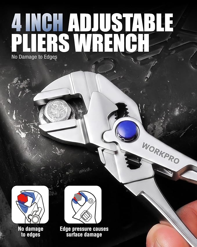 WORKPRO 4-Piece Mini Pliers Set with Pouch, Includes 4-Inch Plier Wrench & Slip Joint & Water Pump Pliers & 4.5-Inch Long Nose Slip Joint Plier, Adjustable Pliers/Pocket Plier/EDC Tool Gift for Man