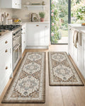 Color&Geometry Anti Fatigue Kitchen Mats for Floor 2 Piece 24"x59"+24"x87", Vintage Kitchen Rug Set, Waterproof & Oil Proof, 0.4" Thick Cushioned, Non-Slip Wide Runner for Sink, Laundry,Brown