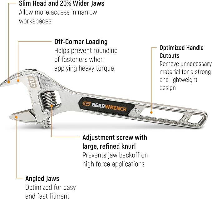 GEARWRENCH 8" Chrome Adjustable Wrench | 89752