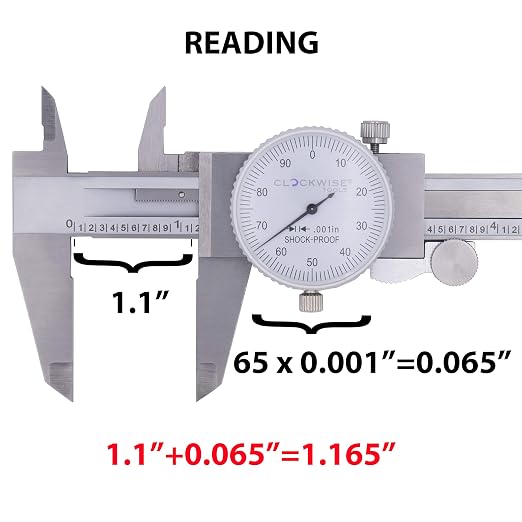 Clockwise Tools DDLR-1205 Pro Dial Caliper 0-12 Inch Double Shock Proof Stainless Steel Body SAE Measuring Tool