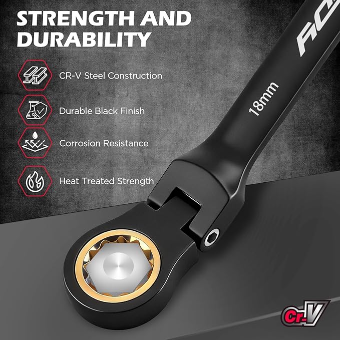 Premium 24-Piece Flex-Head Ratcheting Wrench Set, Metric(8–19mm)& SAE(1/4-7/8") Combination Wrenches, 72-Tooth CR-V Steel with Durable Black Finish, Ratchet Spanners with Roll-Up Tool Pouch for Repair