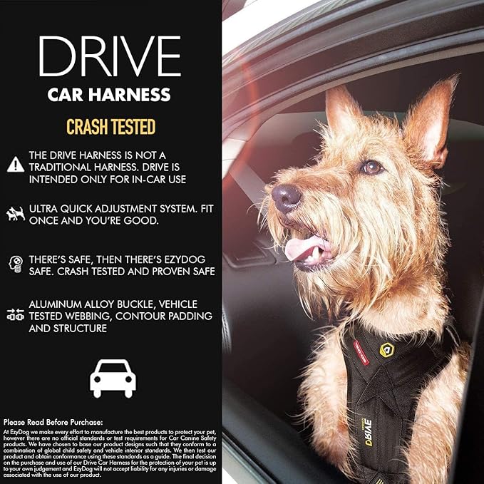 EzyDog Drive Dog Car Harness, Crash Tested and Certified - Small | US-FMVSS 213 Certified Dog Seat Belt Harness, Adjustable, Padded Comfort Chest Plate, Dual Metal SR Buckles