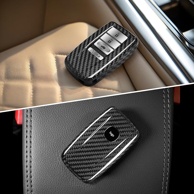 T-carbon Key Fob Cover Fits Acura MDX 2022,Glass Fiber Key Fob Case Compatible with Acura 2023 RDX MDX RLX NSX ILX TLX TLX-L CDX Smart Remote Keyless Accessories Key Shell Protector Silver Black