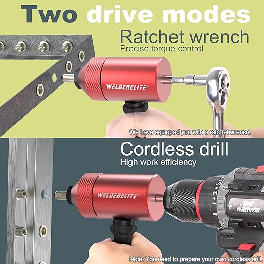 Rivet Nut Drill Adapter Kit - Dual Drive Modes: Drill/Ratchet, with 270pcs Nuts & 36pcs Mandrels (red)