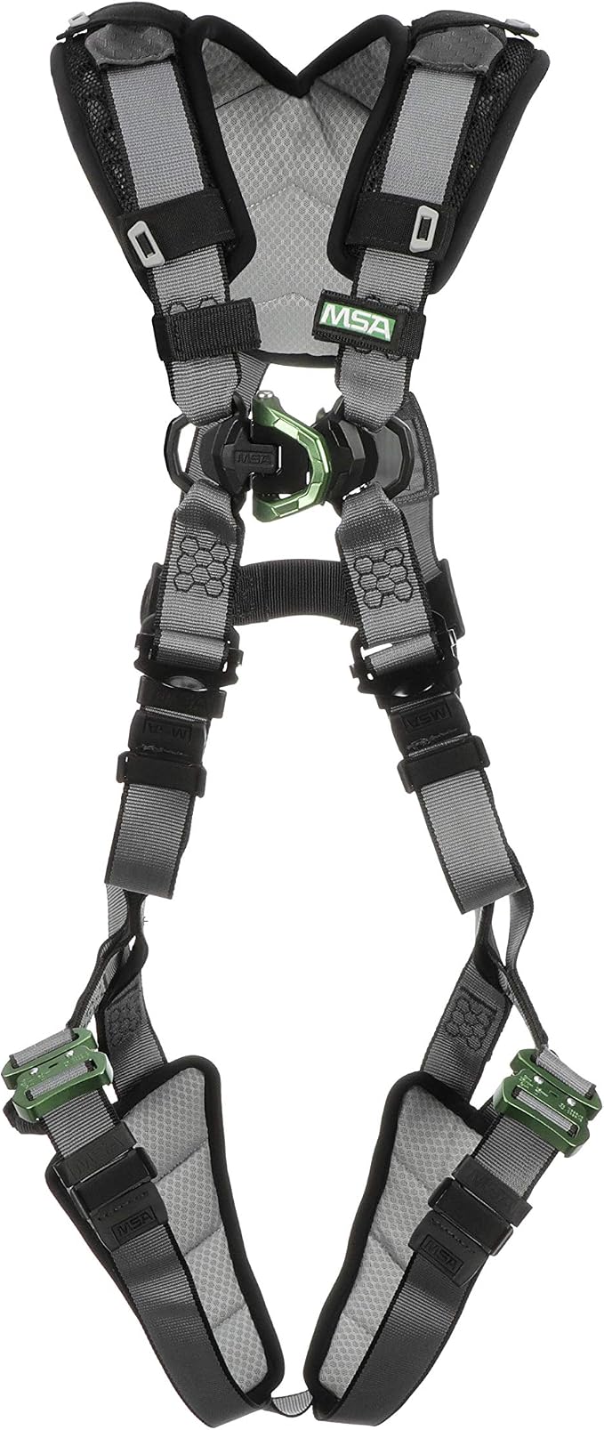 MSA V-FIT Standard Safety Harness - Polyester & Nano-Technology Treated Web Full Body Harness Back, Shoulder Padding, Gray