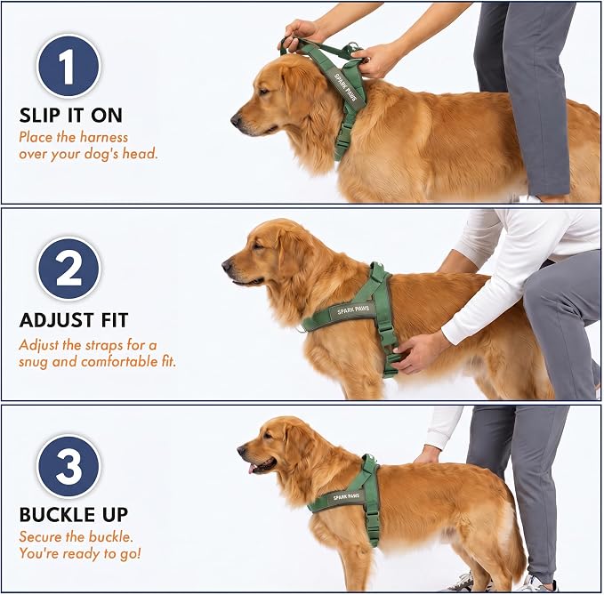 Spark Paws No Pull Front Clip Dog Harness - Easy On, Padded and Lightweight | Two Clips, On in Seconds, Chest Bearing, Australian Style, No Throat Pressure, for Small Medium and Large Breeds