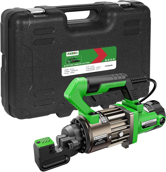 Anbull 1300W Electric Hydraulic Rebar Cutter, Cutting up to 3/4 Inch 4-20mm #6 Rebar, with Replaceable Jaw Blades, Cutting Speed 2.5-3S (1300W EC-20)