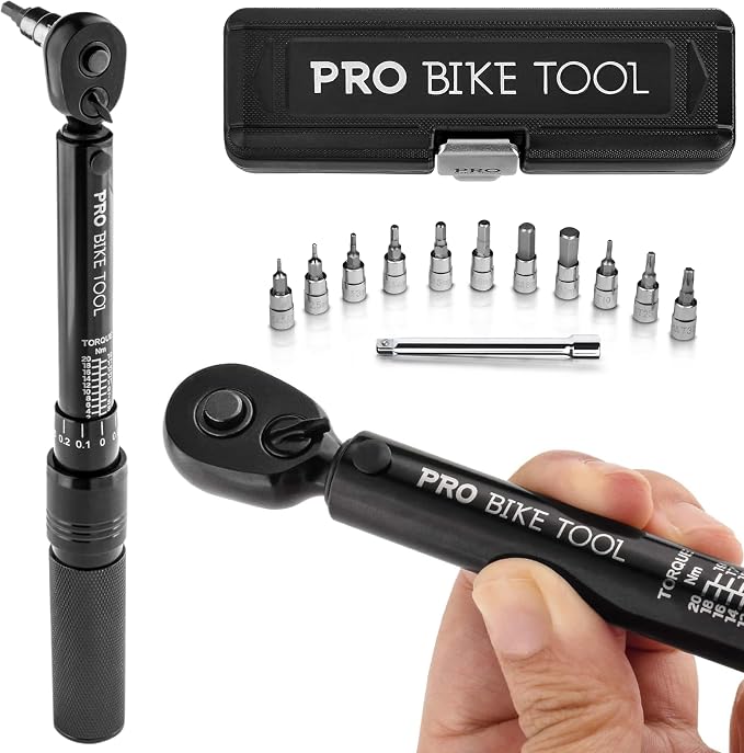 PRO BIKE TOOL Bike Torque Wrench Set - 1/4 Inch Drive, 2.2-16.9 Nm | 20-150 in-lb, Allen & Torx Bits, Extension Bar, Protective Storage Case