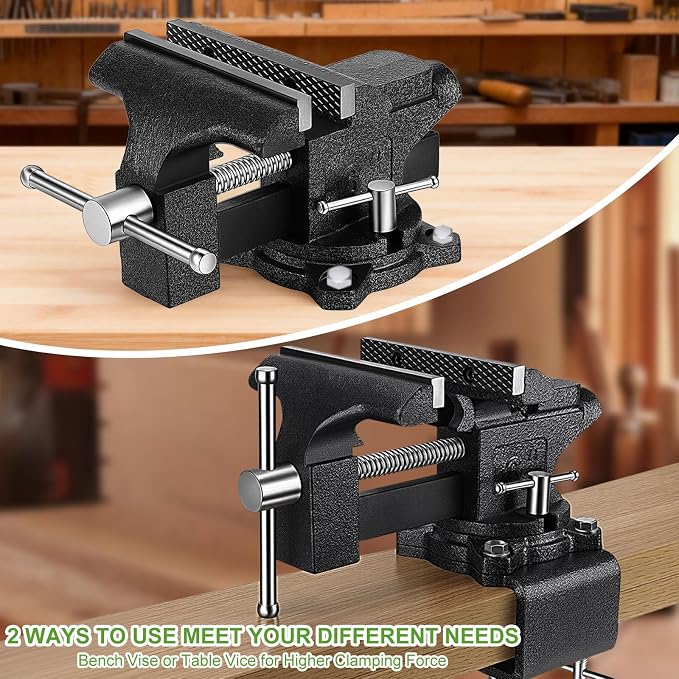 6-Inch Bench Vise, 2-In-1 Drill-Free Table Vice for Workbench
