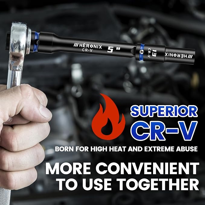 32-Piece 1/2" Drive Impact Socket Set with High-Vis Blue Rings & White Case, Deep SAE & Metric Sockets 10-24mm & 3/8"-1", Cr-V 6-Point Mechanic Tool Set with Extension Bars & Adapters
