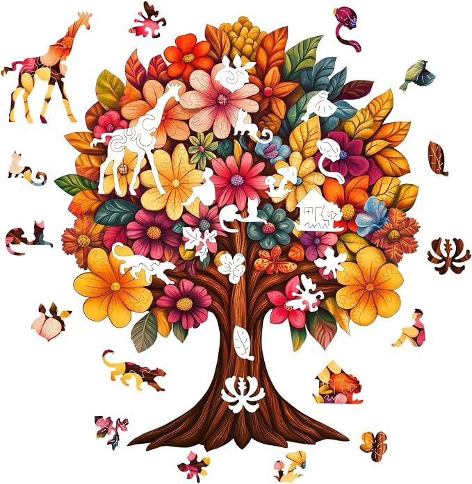 Pikoqunc Flower Tree Wooden Jigsaw Puzzle for Adults, 180 Pieces, 3mm Thick Nature Art Puzzle for Relaxation, Family Time, and Gift Giving