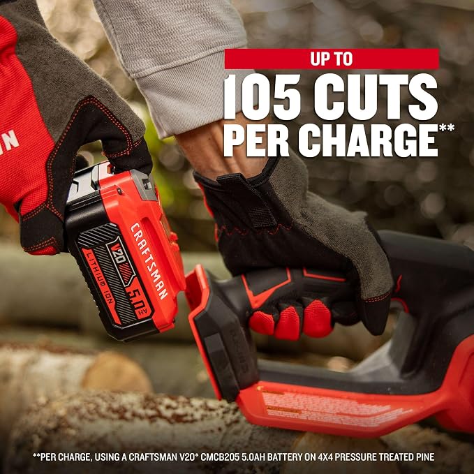 CRAFTSMAN V20 RP Cordless Chainsaw, Powerful and Lightweight, 12 Inch, 5Ah Battery and Charger Included (CMCCS630P1)